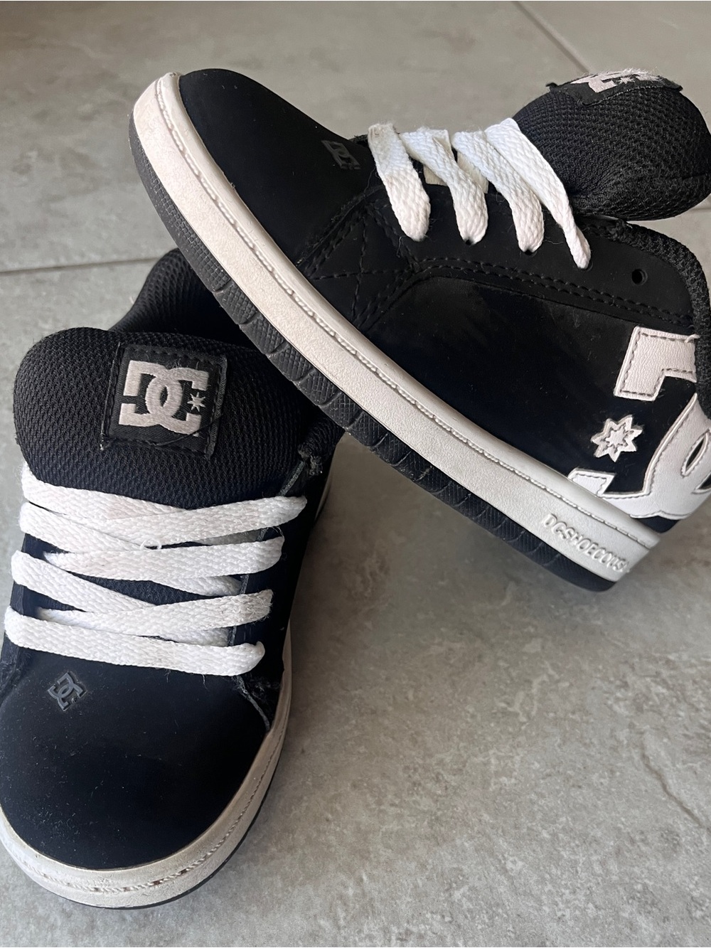 DC Kids Black and White Low-Top Skate Sneakers